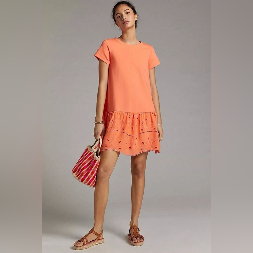 Anthropologie Maeve Flounced Eyelet Mini Dress